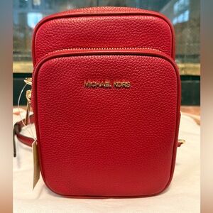 NWT Michael Kors Jet Set Travel Cherry MD NS Chain Crossbody Leather bag.